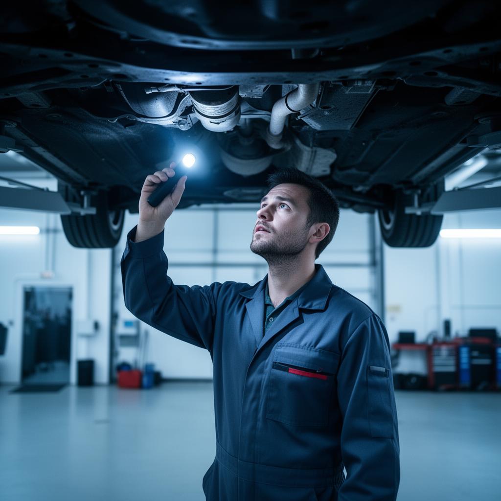 Professional mechanic inspecting a used car