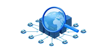 Magnifying glass scanning global databases