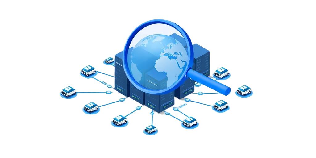 Magnifying glass scanning global databases